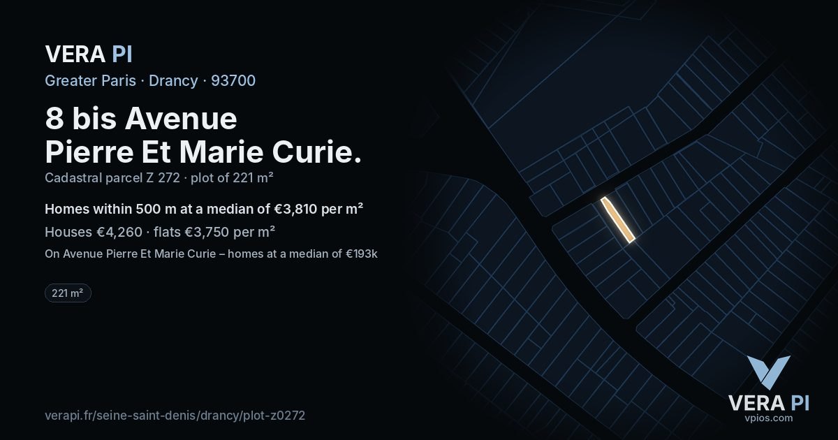 8 bis Avenue Pierre Et Marie Curie, Drancy at night – the plot lit, the parcels around coloured by the prices near them