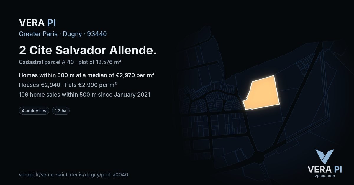 2 Cite Salvador Allende, Dugny at night – the plot lit, the parcels around coloured by the prices near them