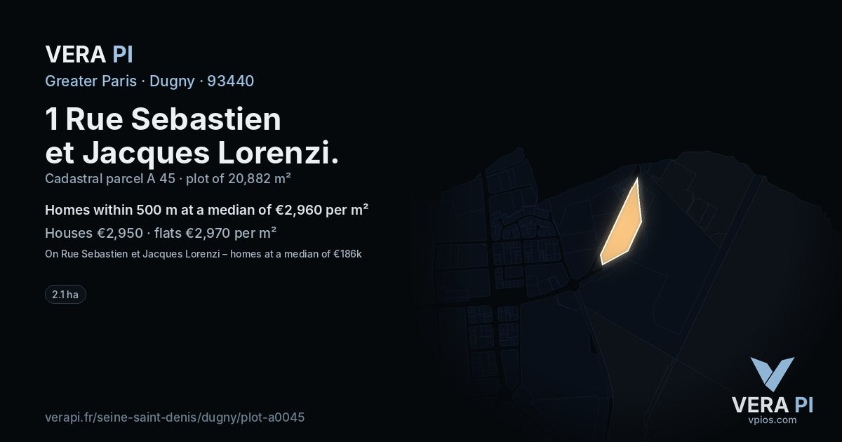 1 Rue Sebastien et Jacques Lorenzi, Dugny at night – the plot lit, the parcels around coloured by the prices near them