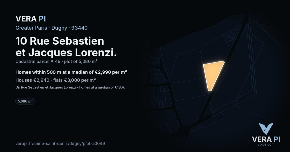 10 Rue Sebastien et Jacques Lorenzi, Dugny at night – the plot lit, the parcels around coloured by the prices near them