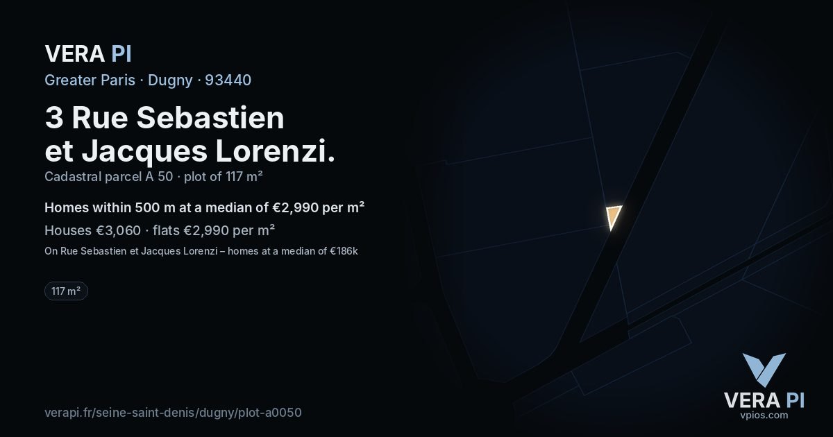 3 Rue Sebastien et Jacques Lorenzi, Dugny at night – the plot lit, the parcels around coloured by the prices near them