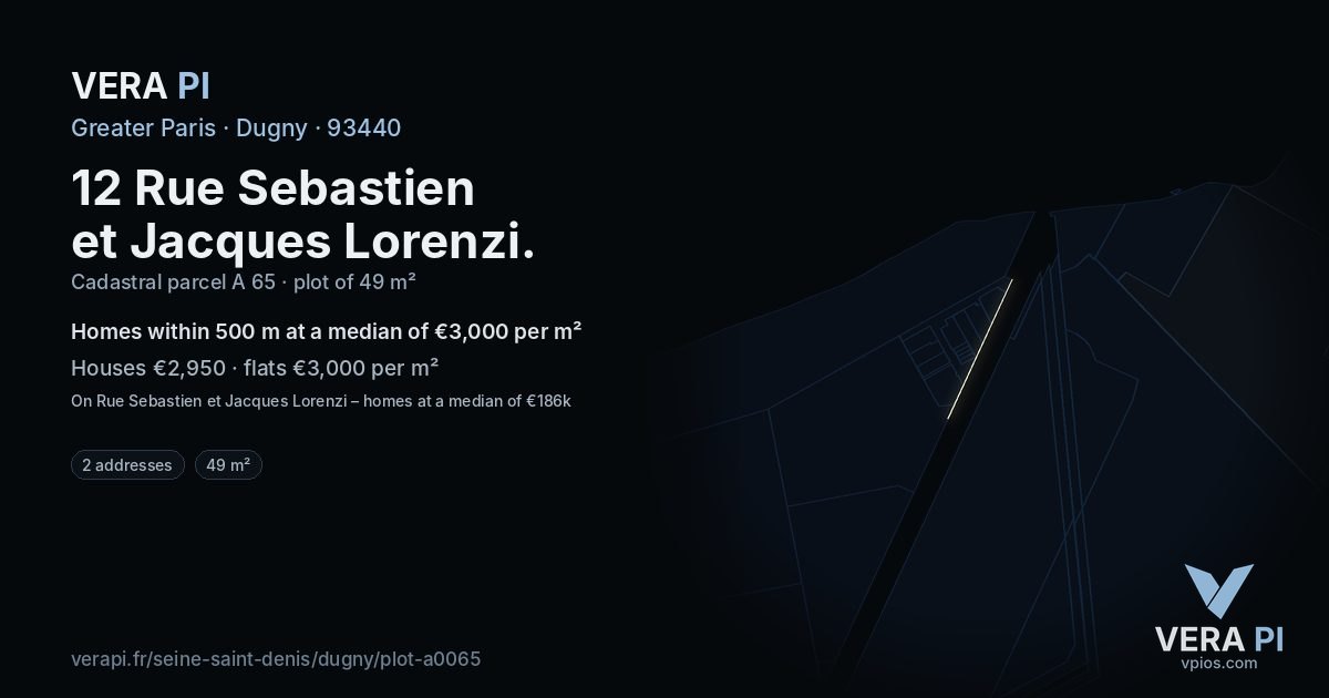 12 Rue Sebastien et Jacques Lorenzi, Dugny at night – the plot lit, the parcels around coloured by the prices near them