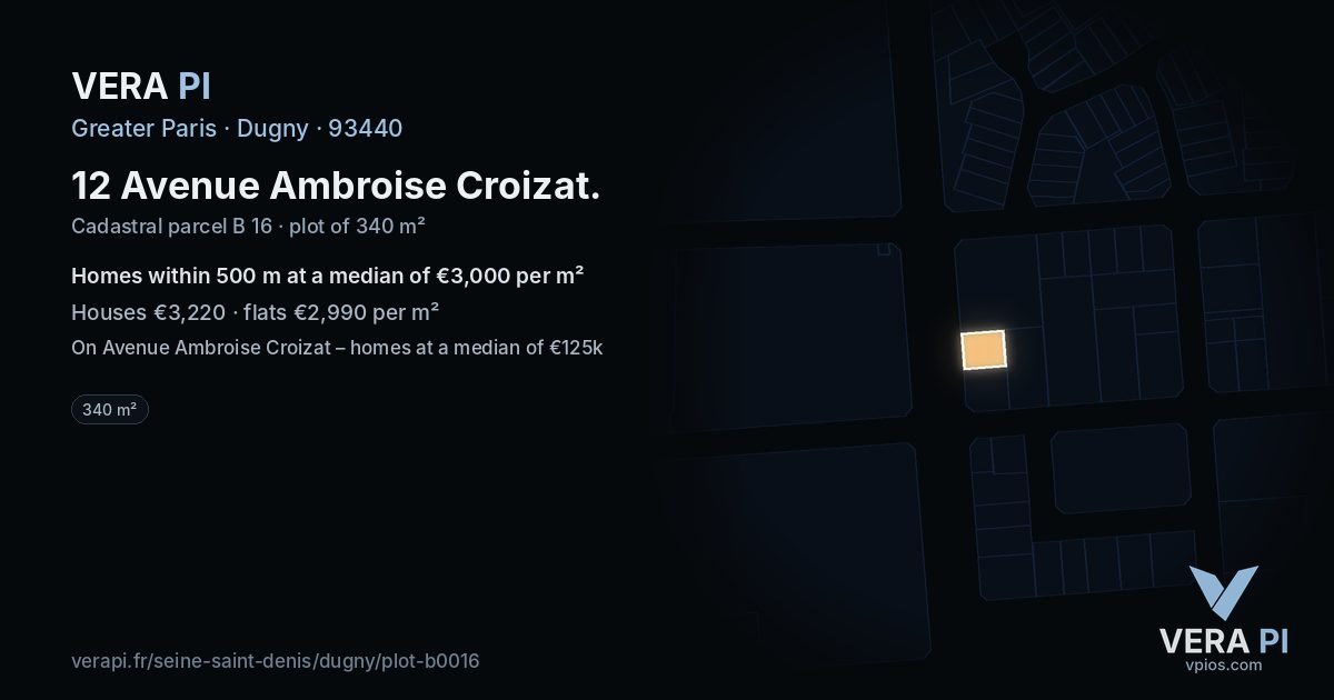 12 Avenue Ambroise Croizat, Dugny at night – the plot lit, the parcels around coloured by the prices near them