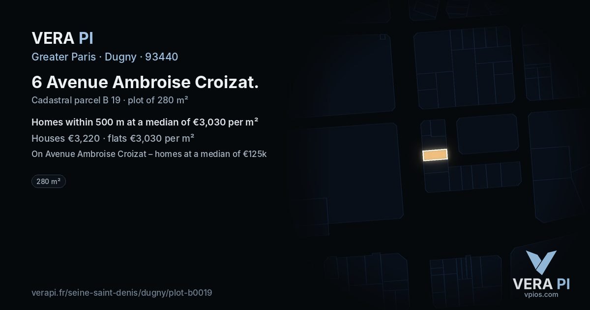 6 Avenue Ambroise Croizat, Dugny at night – the plot lit, the parcels around coloured by the prices near them