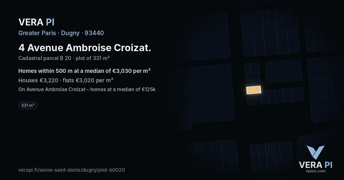 4 Avenue Ambroise Croizat, Dugny at night – the plot lit, the parcels around coloured by the prices near them