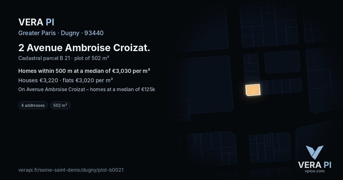 2 Avenue Ambroise Croizat, Dugny at night – the plot lit, the parcels around coloured by the prices near them