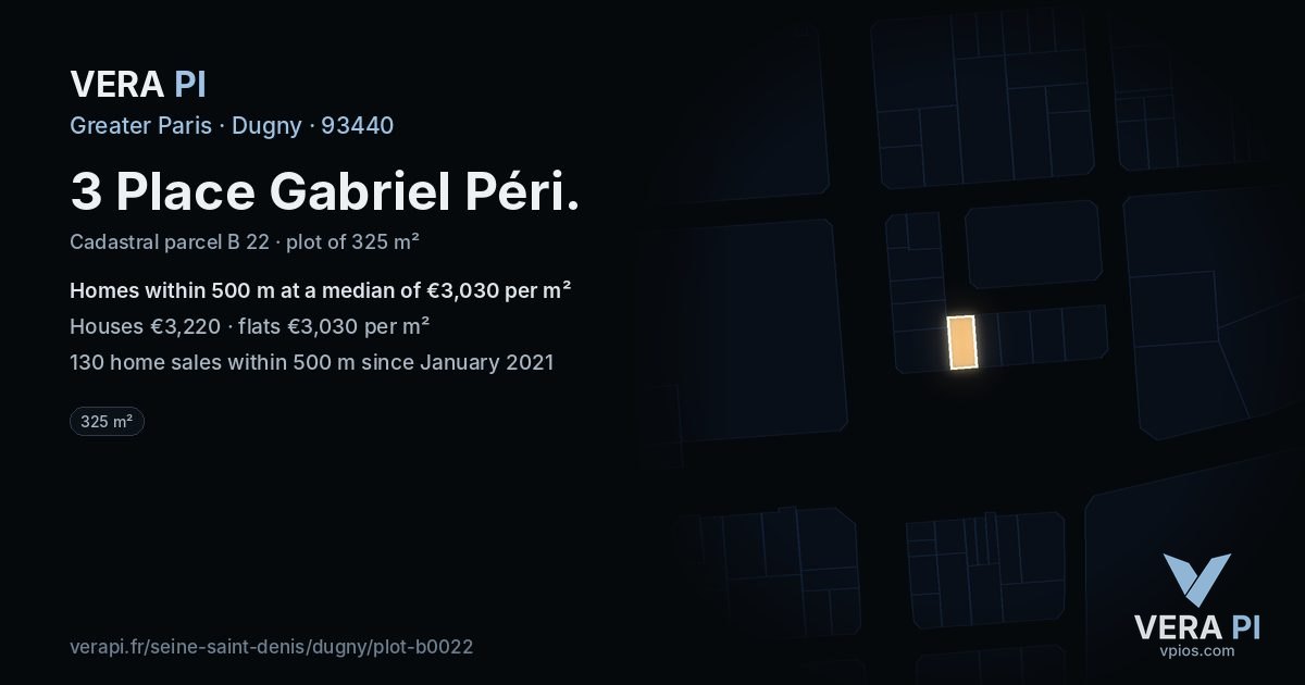3 Place Gabriel Péri, Dugny at night – the plot lit, the parcels around coloured by the prices near them