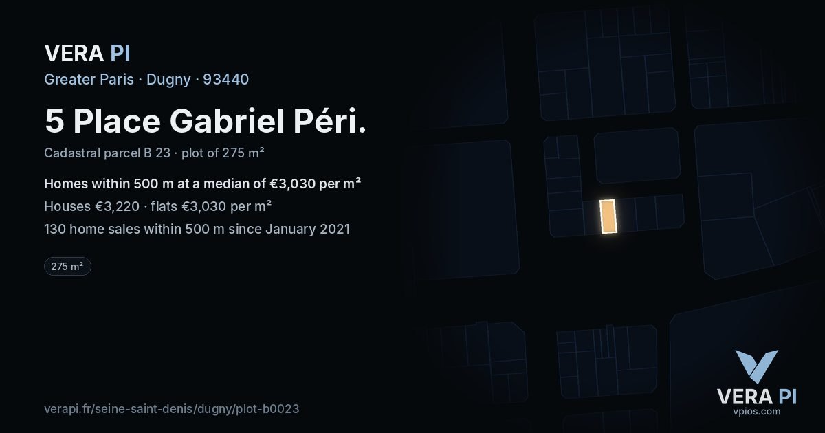 5 Place Gabriel Péri, Dugny at night – the plot lit, the parcels around coloured by the prices near them