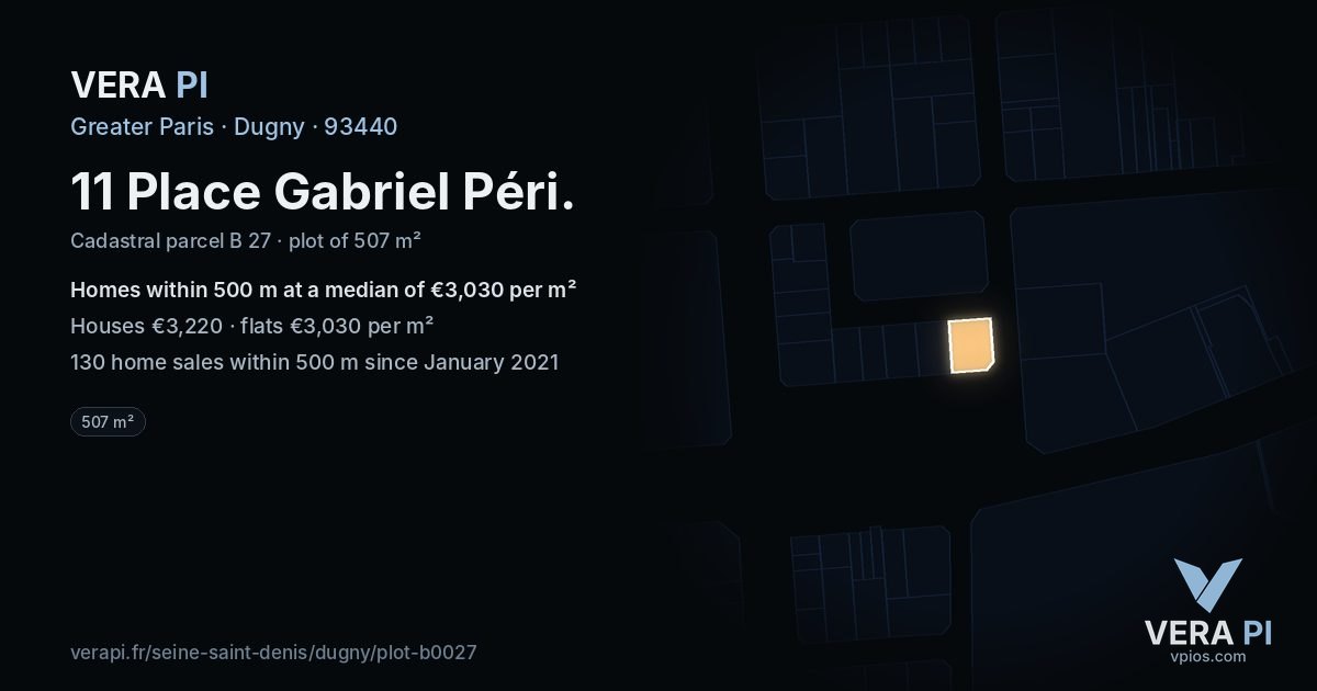 11 Place Gabriel Péri, Dugny at night – the plot lit, the parcels around coloured by the prices near them