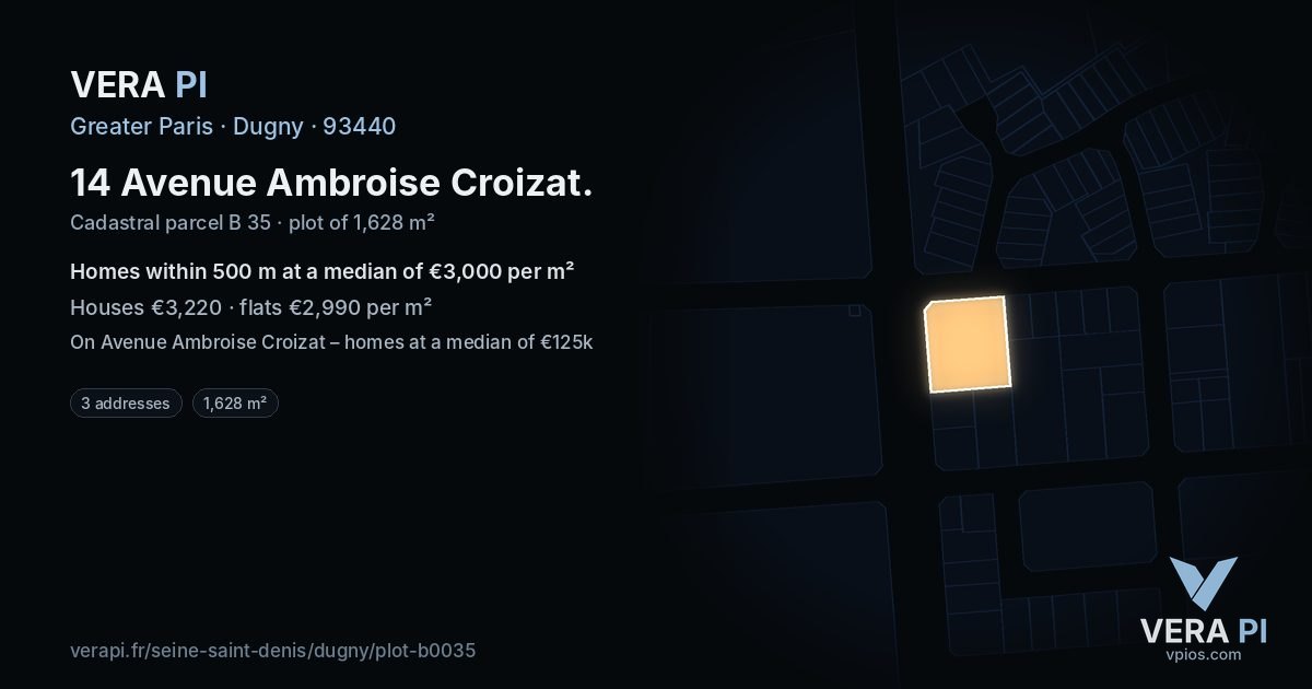 14 Avenue Ambroise Croizat, Dugny at night – the plot lit, the parcels around coloured by the prices near them