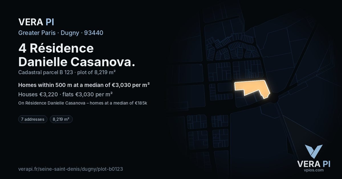 4 Résidence Danielle Casanova, Dugny at night – the plot lit, the parcels around coloured by the prices near them