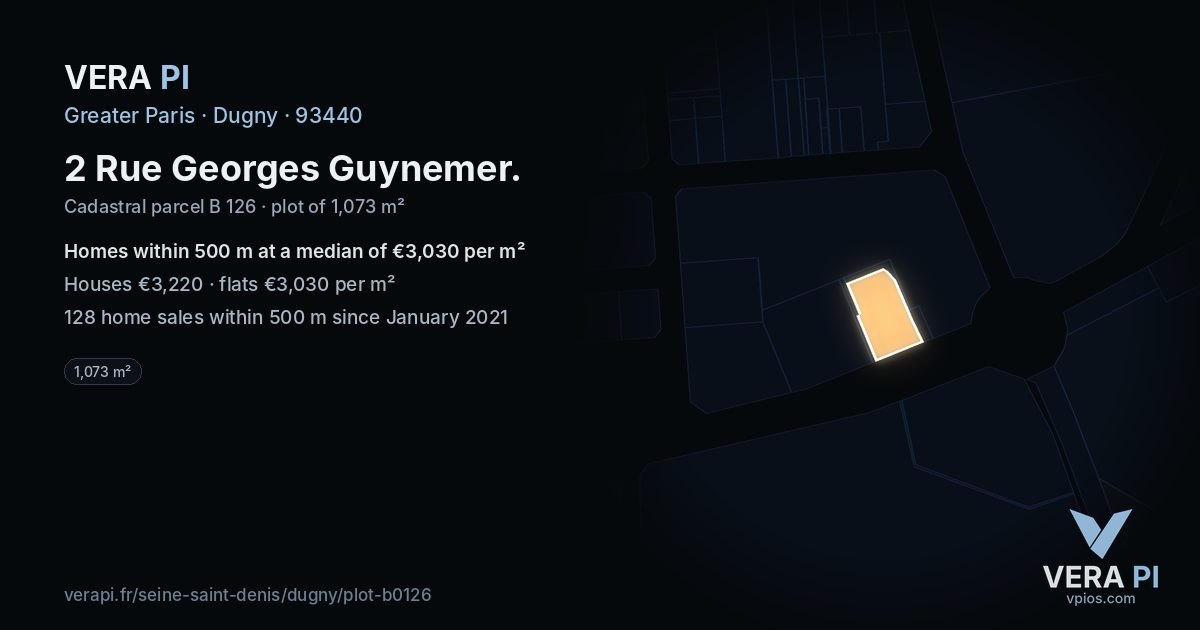 2 Rue Georges Guynemer, Dugny at night – the plot lit, the parcels around coloured by the prices near them