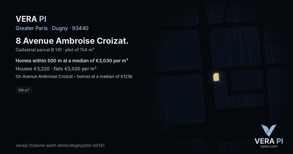 8 Avenue Ambroise Croizat, Dugny at night – the plot lit, the parcels around coloured by the prices near them