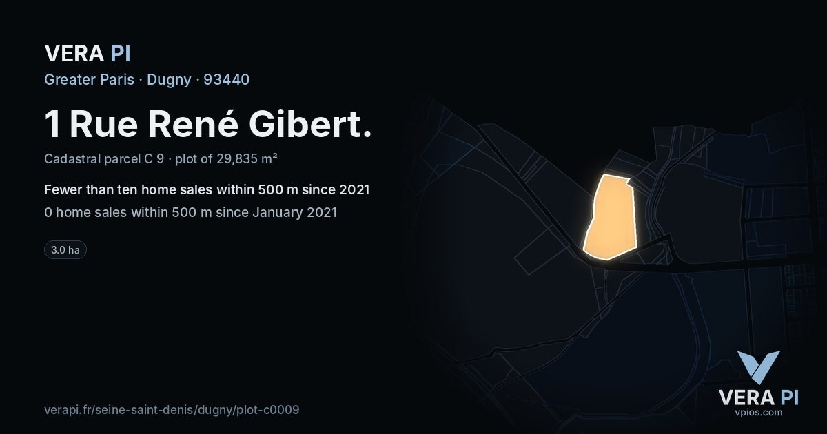 1 Rue René Gibert, Dugny at night – the plot lit, the parcels around coloured by the prices near them
