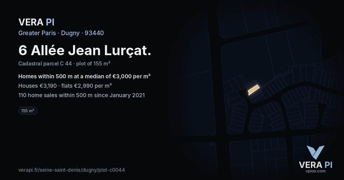 6 Allée Jean Lurçat, Dugny at night – the plot lit, the parcels around coloured by the prices near them