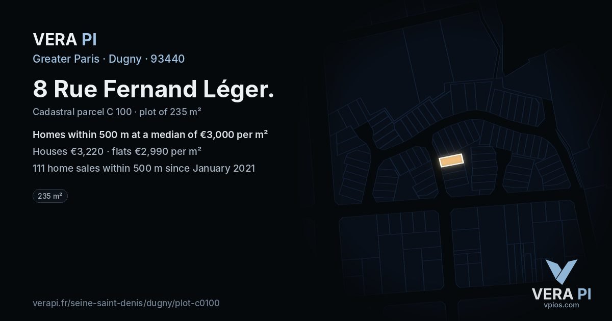 8 Rue Fernand Léger, Dugny at night – the plot lit, the parcels around coloured by the prices near them