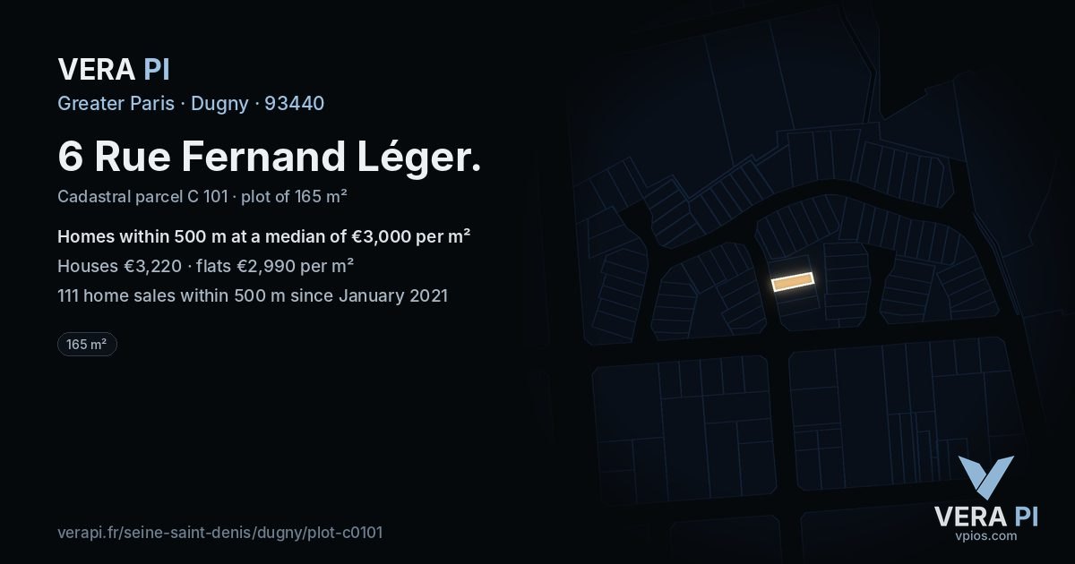 6 Rue Fernand Léger, Dugny at night – the plot lit, the parcels around coloured by the prices near them