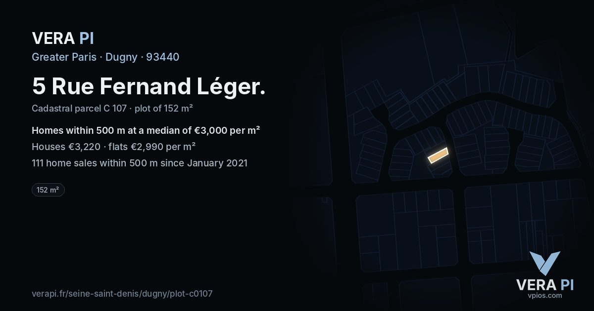 5 Rue Fernand Léger, Dugny at night – the plot lit, the parcels around coloured by the prices near them