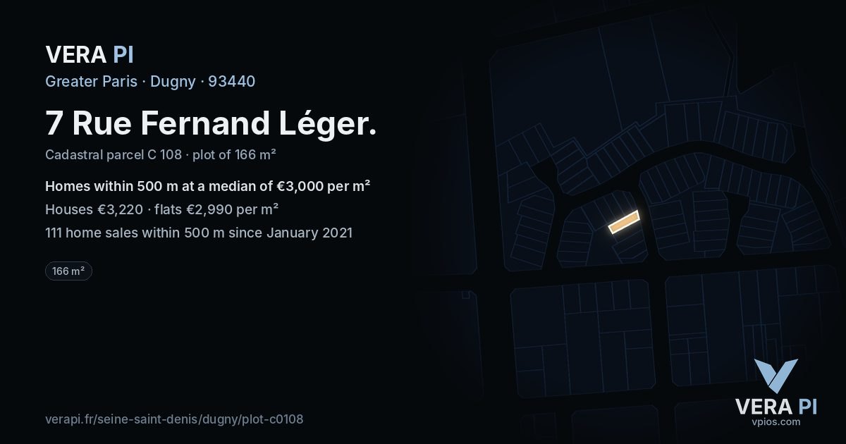 7 Rue Fernand Léger, Dugny at night – the plot lit, the parcels around coloured by the prices near them