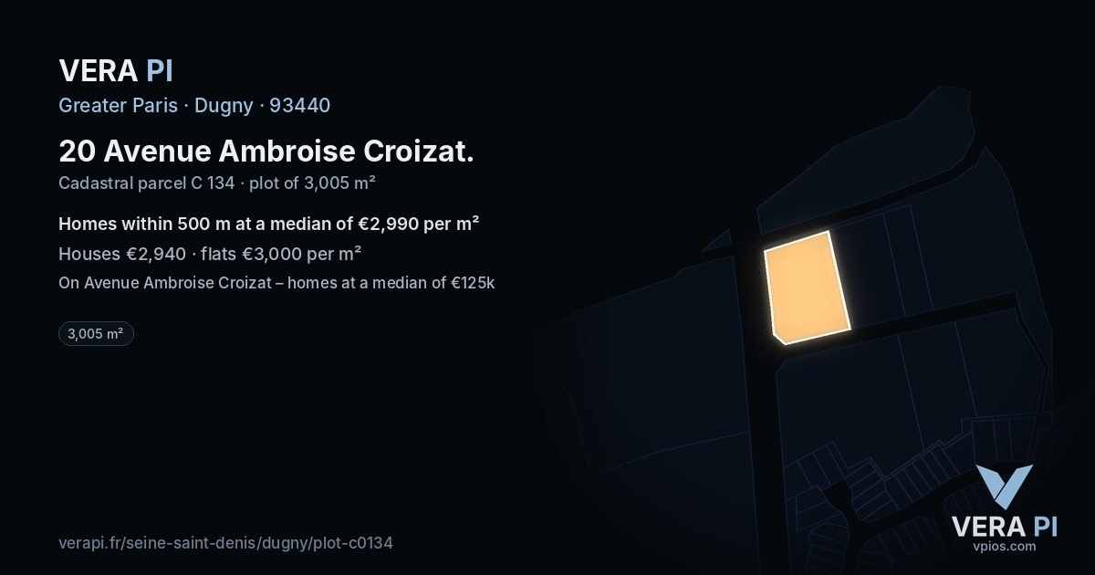 20 Avenue Ambroise Croizat, Dugny at night – the plot lit, the parcels around coloured by the prices near them