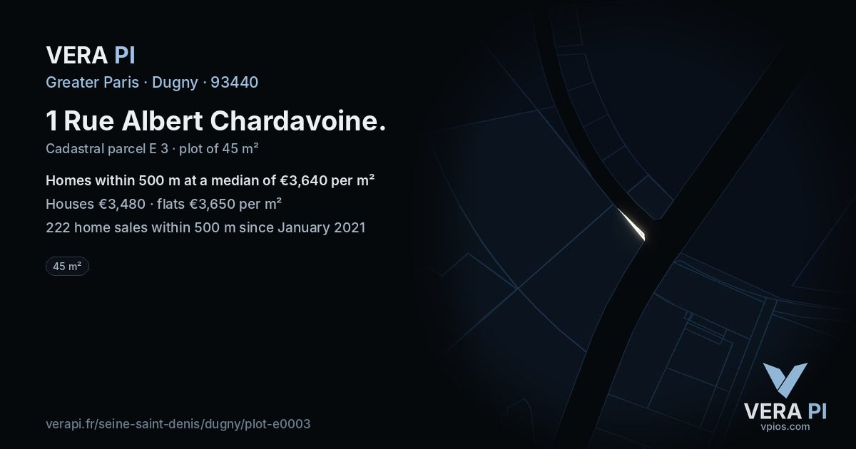 1 Rue Albert Chardavoine, Dugny at night – the plot lit, the parcels around coloured by the prices near them