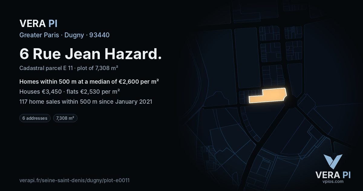 6 Rue Jean Hazard, Dugny at night – the plot lit, the parcels around coloured by the prices near them
