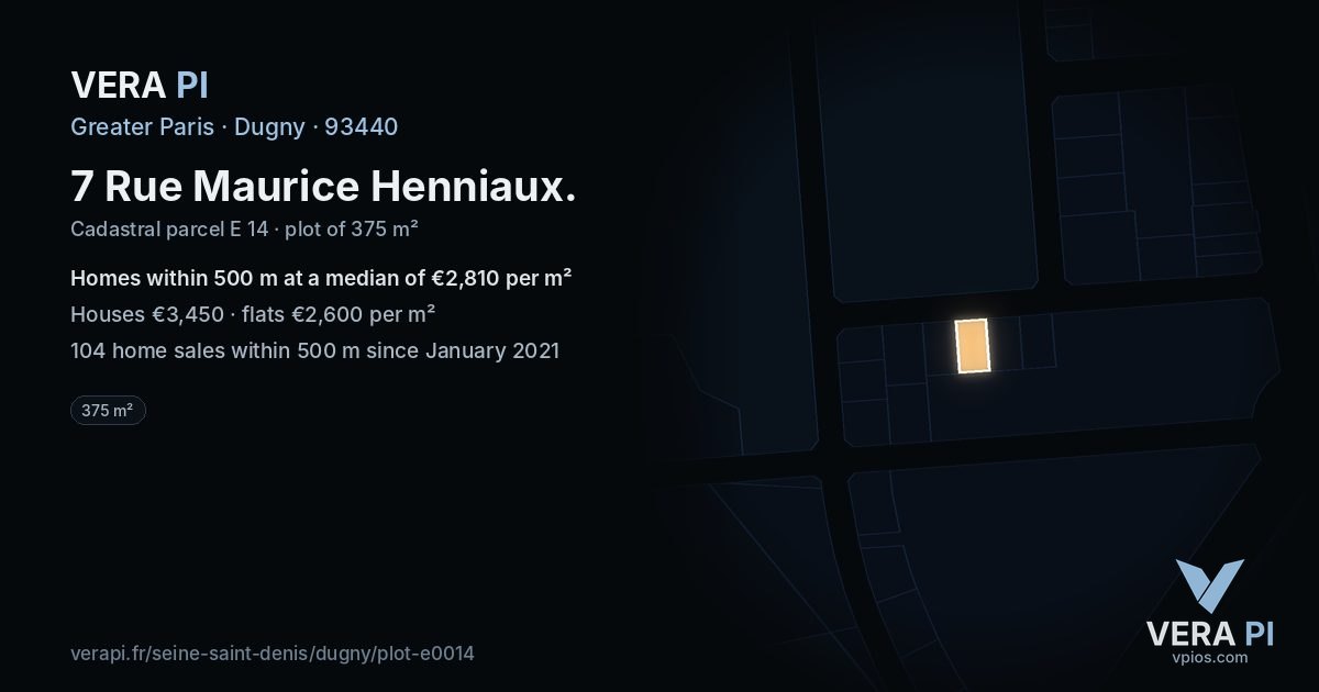 7 Rue Maurice Henniaux, Dugny at night – the plot lit, the parcels around coloured by the prices near them