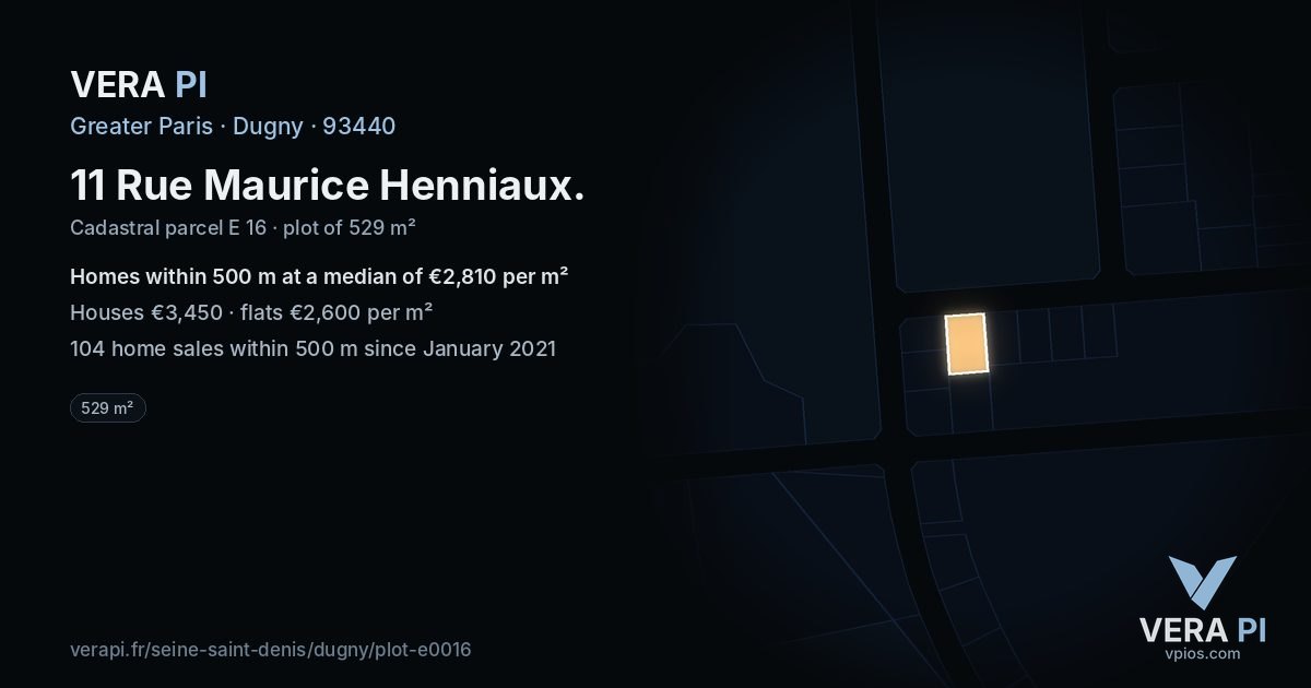11 Rue Maurice Henniaux, Dugny at night – the plot lit, the parcels around coloured by the prices near them