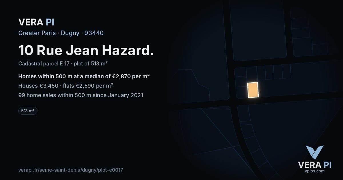 10 Rue Jean Hazard, Dugny at night – the plot lit, the parcels around coloured by the prices near them