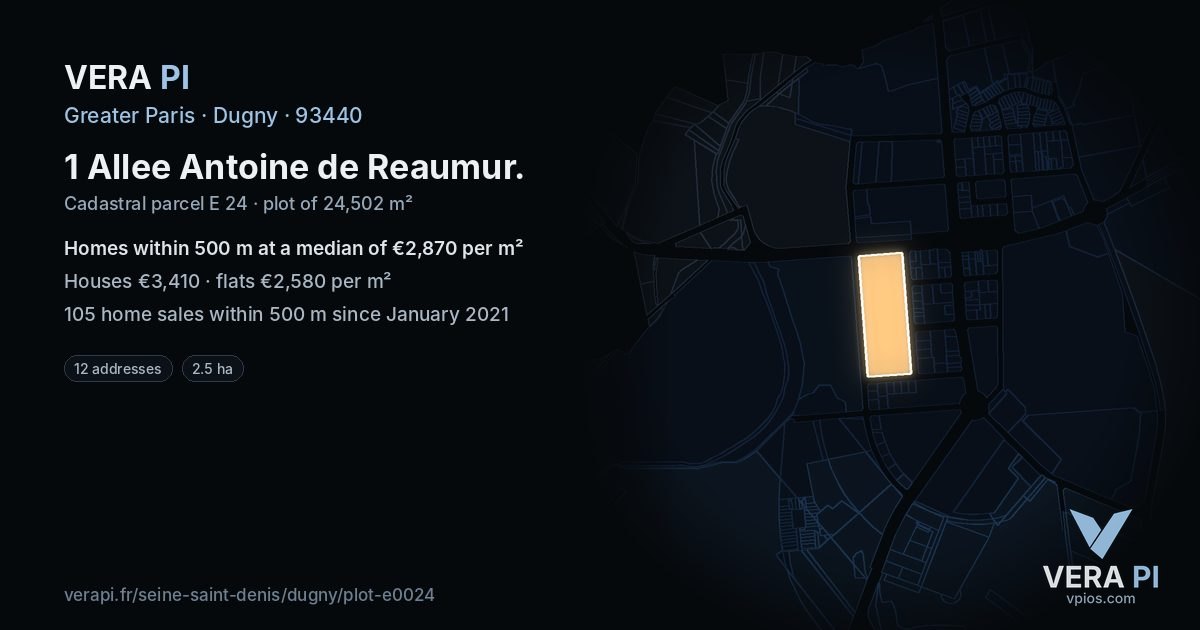 1 Allee Antoine de Reaumur, Dugny at night – the plot lit, the parcels around coloured by the prices near them