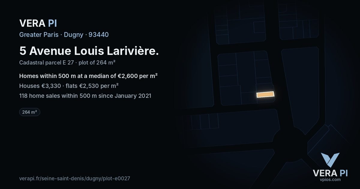 5 Avenue Louis Larivière, Dugny at night – the plot lit, the parcels around coloured by the prices near them