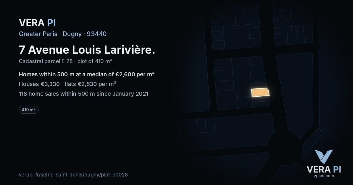 7 Avenue Louis Larivière, Dugny at night – the plot lit, the parcels around coloured by the prices near them