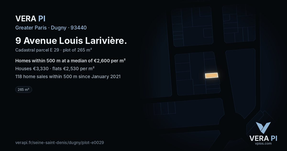 9 Avenue Louis Larivière, Dugny at night – the plot lit, the parcels around coloured by the prices near them