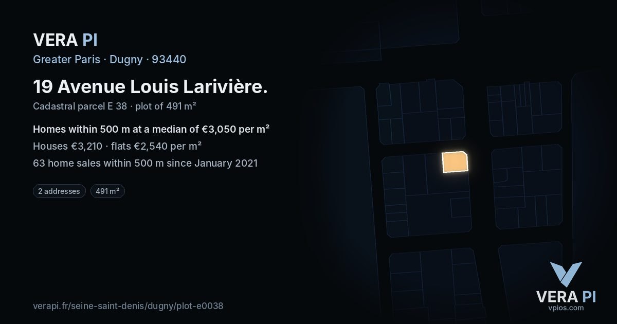 19 Avenue Louis Larivière, Dugny at night – the plot lit, the parcels around coloured by the prices near them