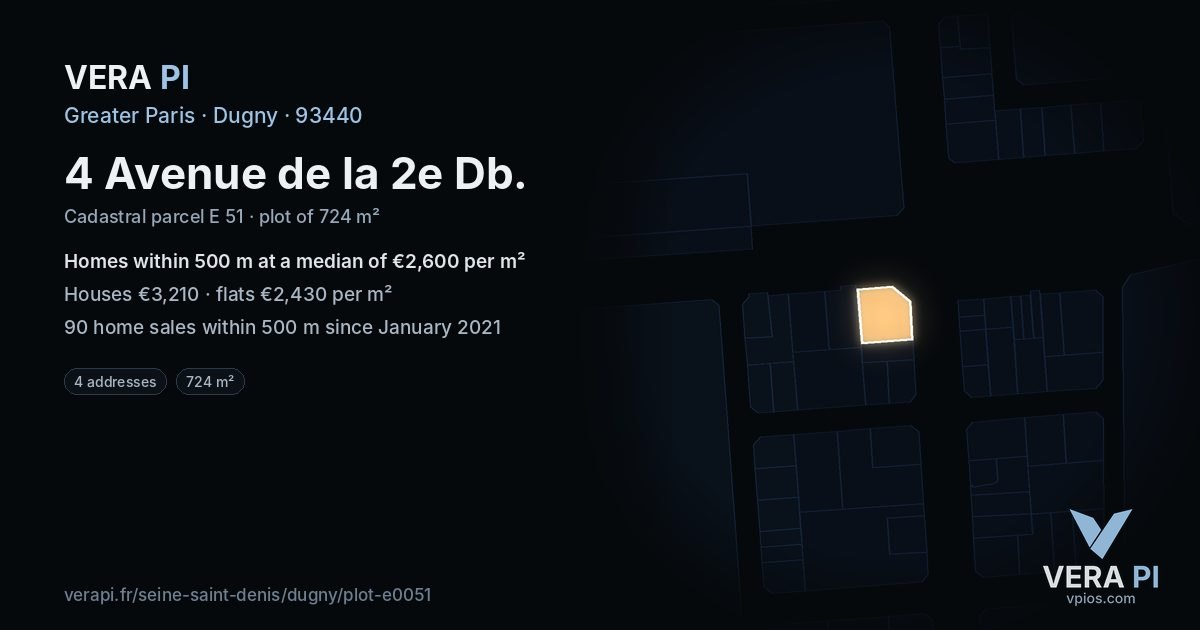 4 Avenue de la 2e Db, Dugny at night – the plot lit, the parcels around coloured by the prices near them