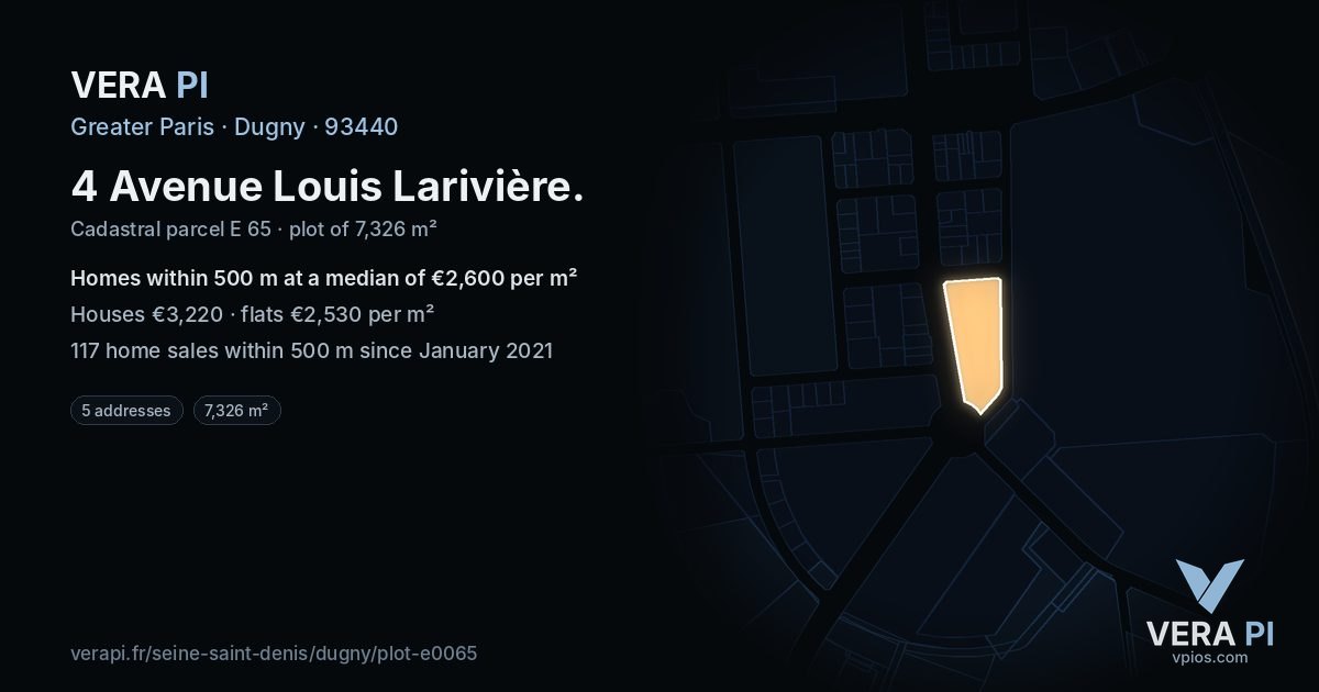4 Avenue Louis Larivière, Dugny at night – the plot lit, the parcels around coloured by the prices near them