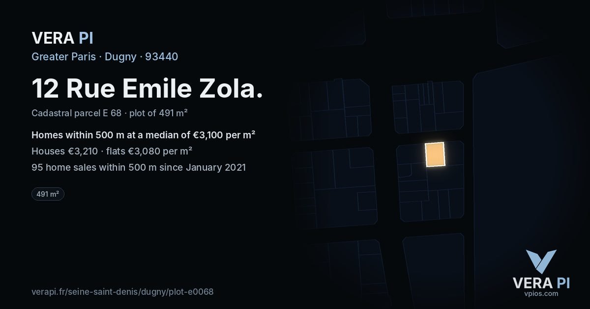 12 Rue Emile Zola, Dugny at night – the plot lit, the parcels around coloured by the prices near them
