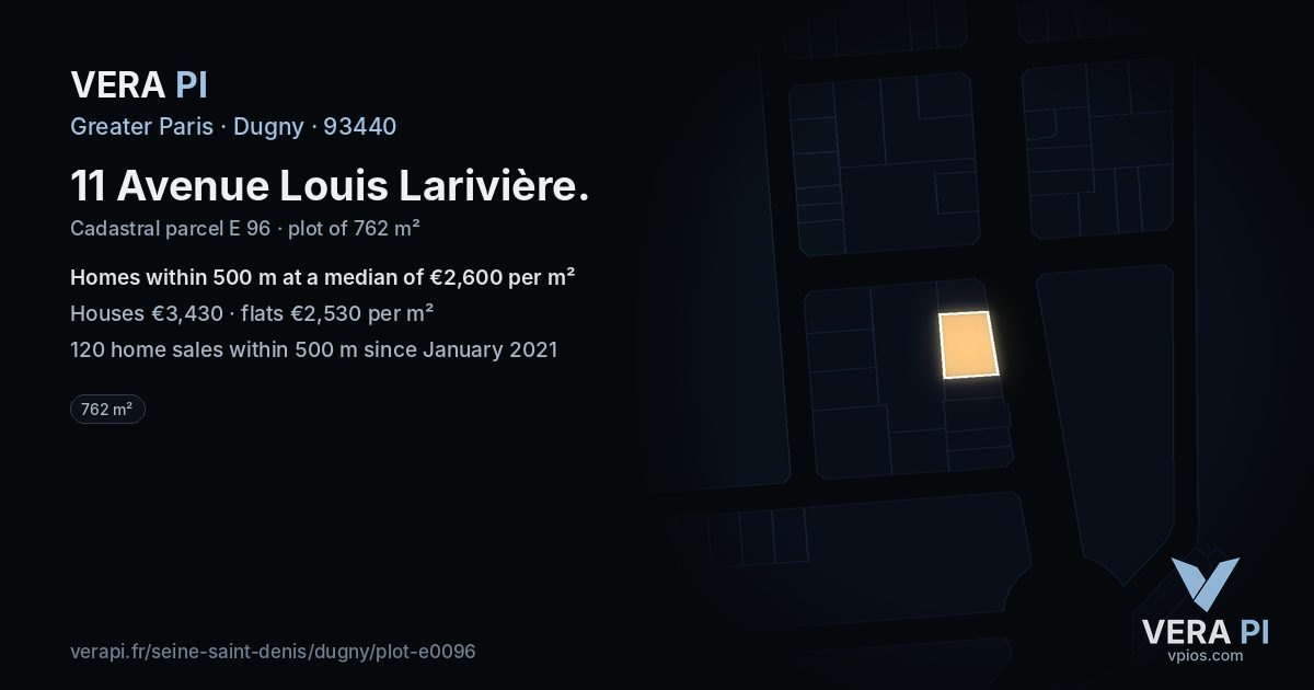 11 Avenue Louis Larivière, Dugny at night – the plot lit, the parcels around coloured by the prices near them