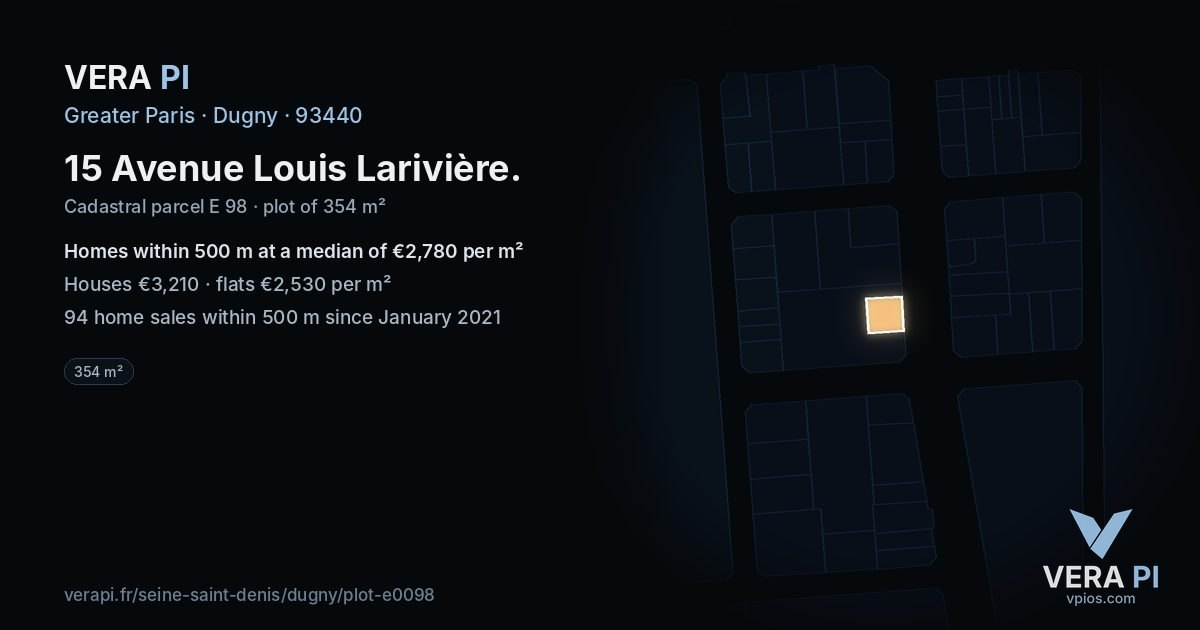 15 Avenue Louis Larivière, Dugny at night – the plot lit, the parcels around coloured by the prices near them