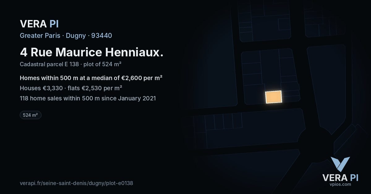4 Rue Maurice Henniaux, Dugny at night – the plot lit, the parcels around coloured by the prices near them