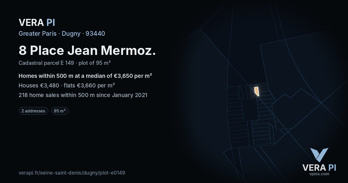 8 Place Jean Mermoz, Dugny at night – the plot lit, the parcels around coloured by the prices near them