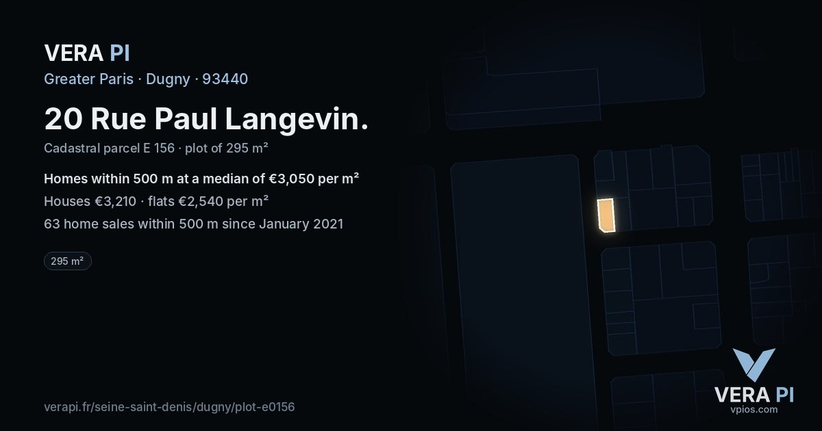 20 Rue Paul Langevin, Dugny at night – the plot lit, the parcels around coloured by the prices near them