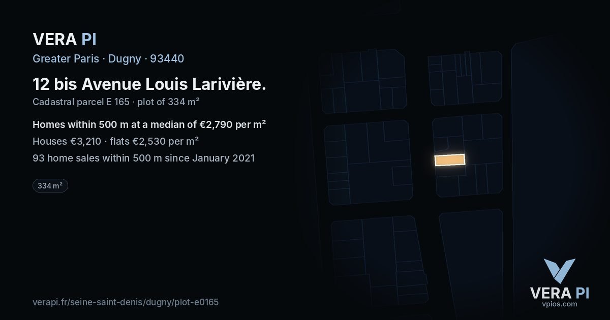 12 bis Avenue Louis Larivière, Dugny at night – the plot lit, the parcels around coloured by the prices near them