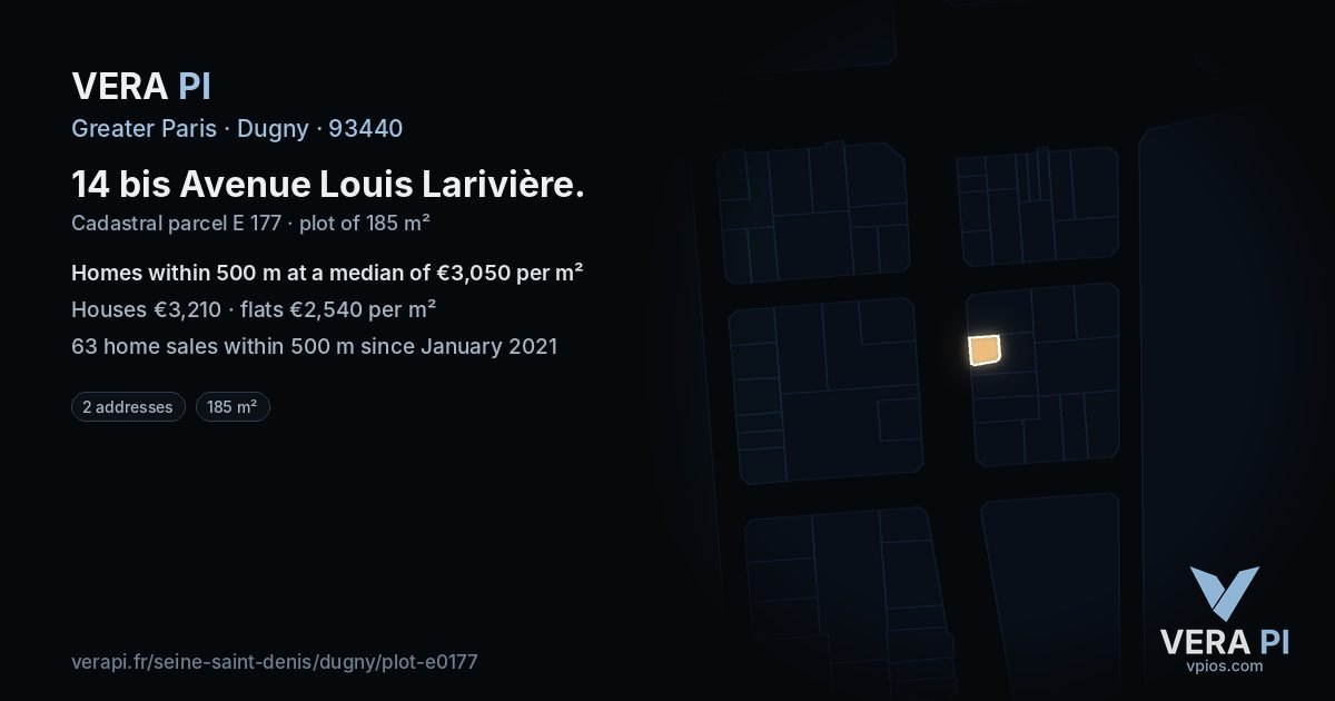 14 bis Avenue Louis Larivière, Dugny at night – the plot lit, the parcels around coloured by the prices near them