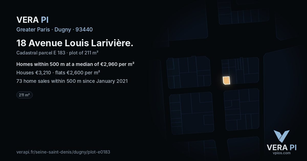 18 Avenue Louis Larivière, Dugny at night – the plot lit, the parcels around coloured by the prices near them