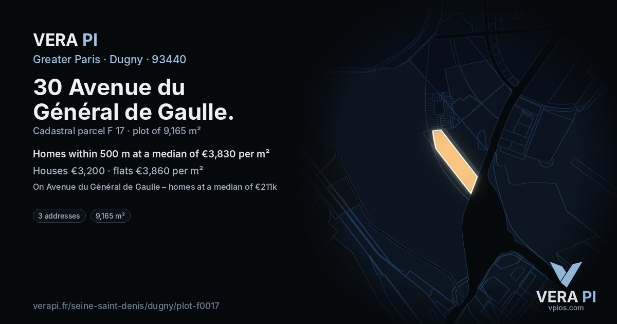 30 Avenue du Général de Gaulle, Dugny at night – the plot lit, the parcels around coloured by the prices near them