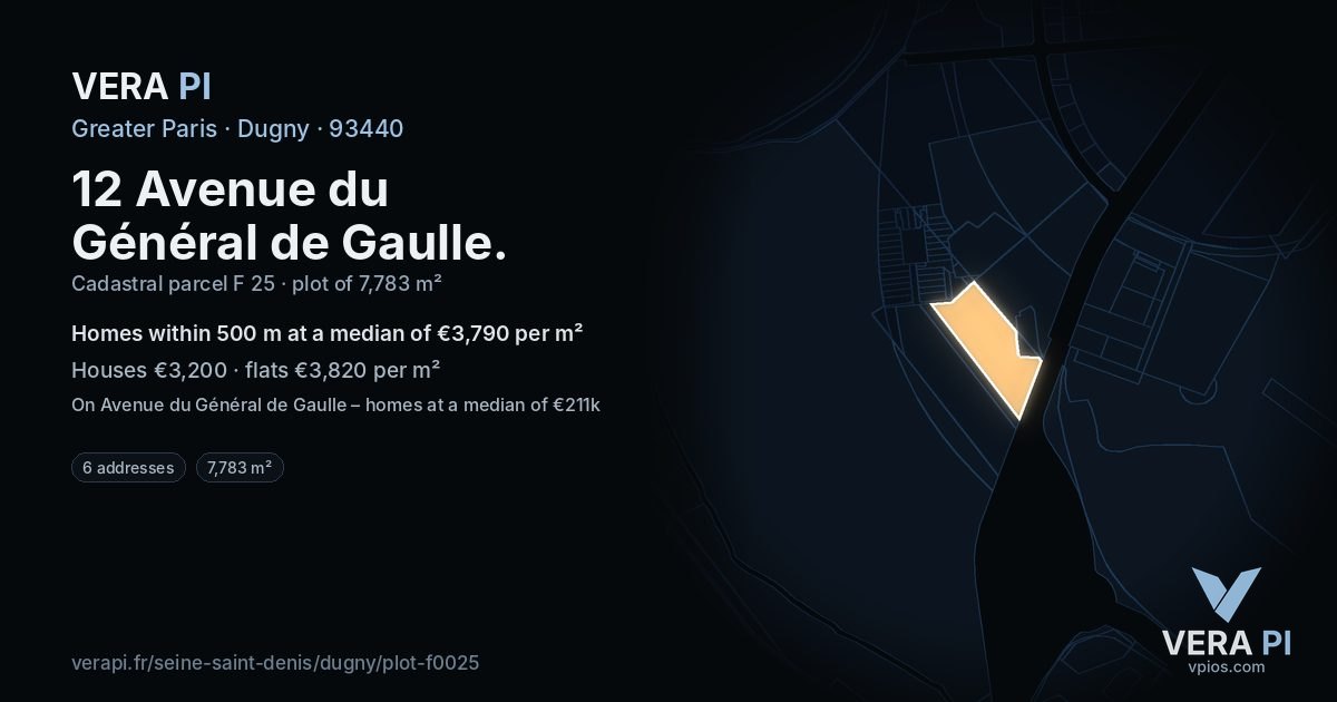 12 Avenue du Général de Gaulle, Dugny at night – the plot lit, the parcels around coloured by the prices near them