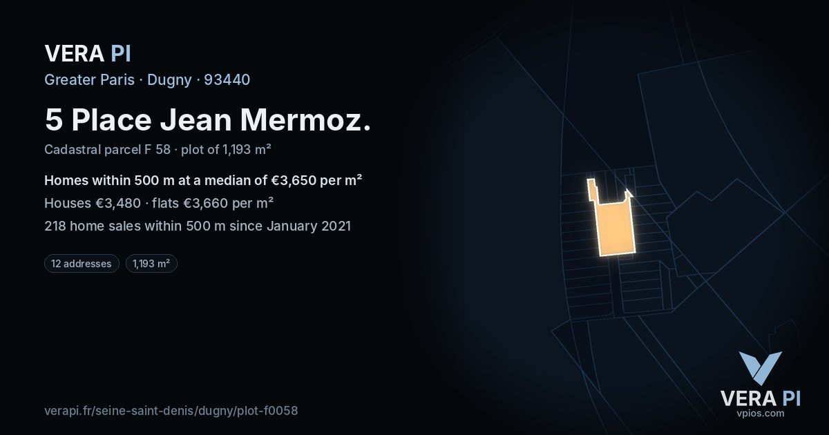 5 Place Jean Mermoz, Dugny at night – the plot lit, the parcels around coloured by the prices near them