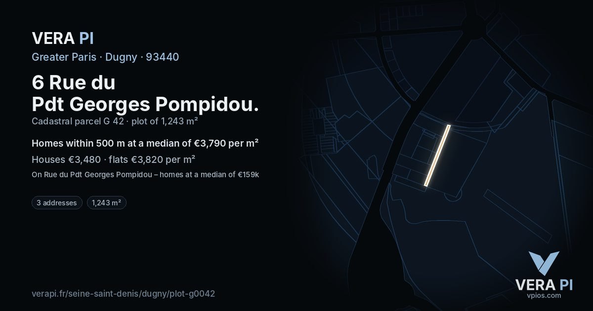 6 Rue du Pdt Georges Pompidou, Dugny at night – the plot lit, the parcels around coloured by the prices near them
