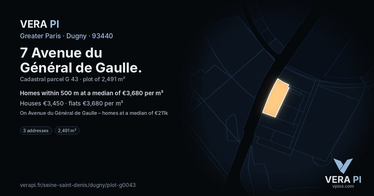 7 Avenue du Général de Gaulle, Dugny at night – the plot lit, the parcels around coloured by the prices near them
